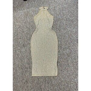 Fitted Stretch Mesh Halter Neck Dress All Over Sparkle Back NWOT